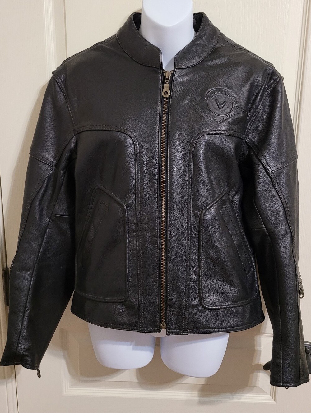 Kawasaki Vulcan Thick Brown Leather Motorcycle Jacket - Women's Sz L, Brown, EUC